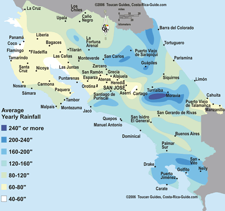 Map of climate zones in Costa Rica