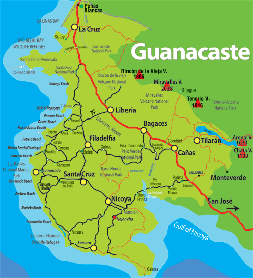 small map of Guanacaste