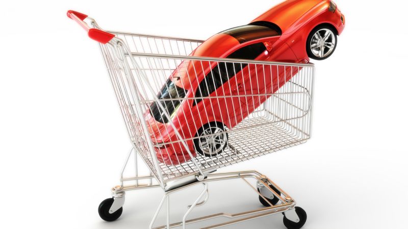 Car in a shopping cart symbolizing buying a car in Costa Rica